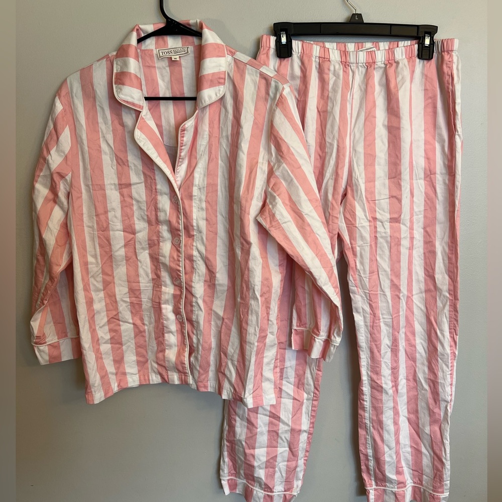 Pink and White Striped Pajama Set with Relaxed Fit